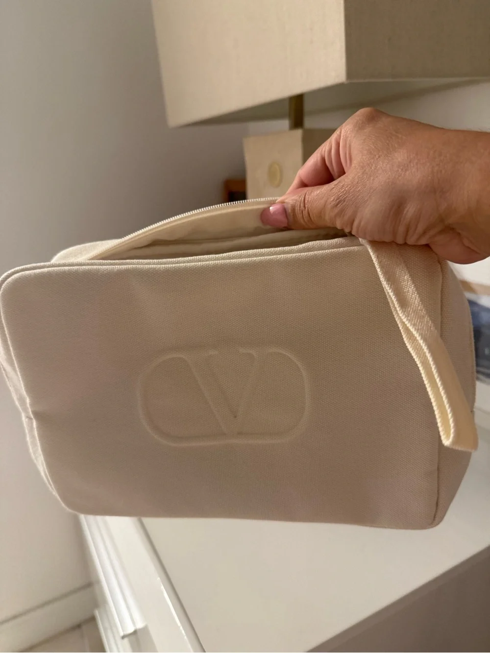 Valentino Cream Embossed Logo Crossbody Bag - Cream with V mirror and minis